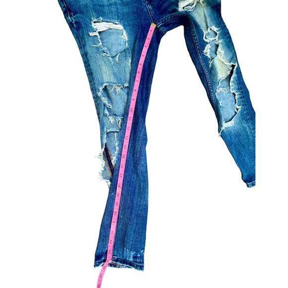 Zara Jeans Womens 4 Distressed Denim Jeans Medium Rise Relaxed Fit Straight Leg - Picture 3 of 16
